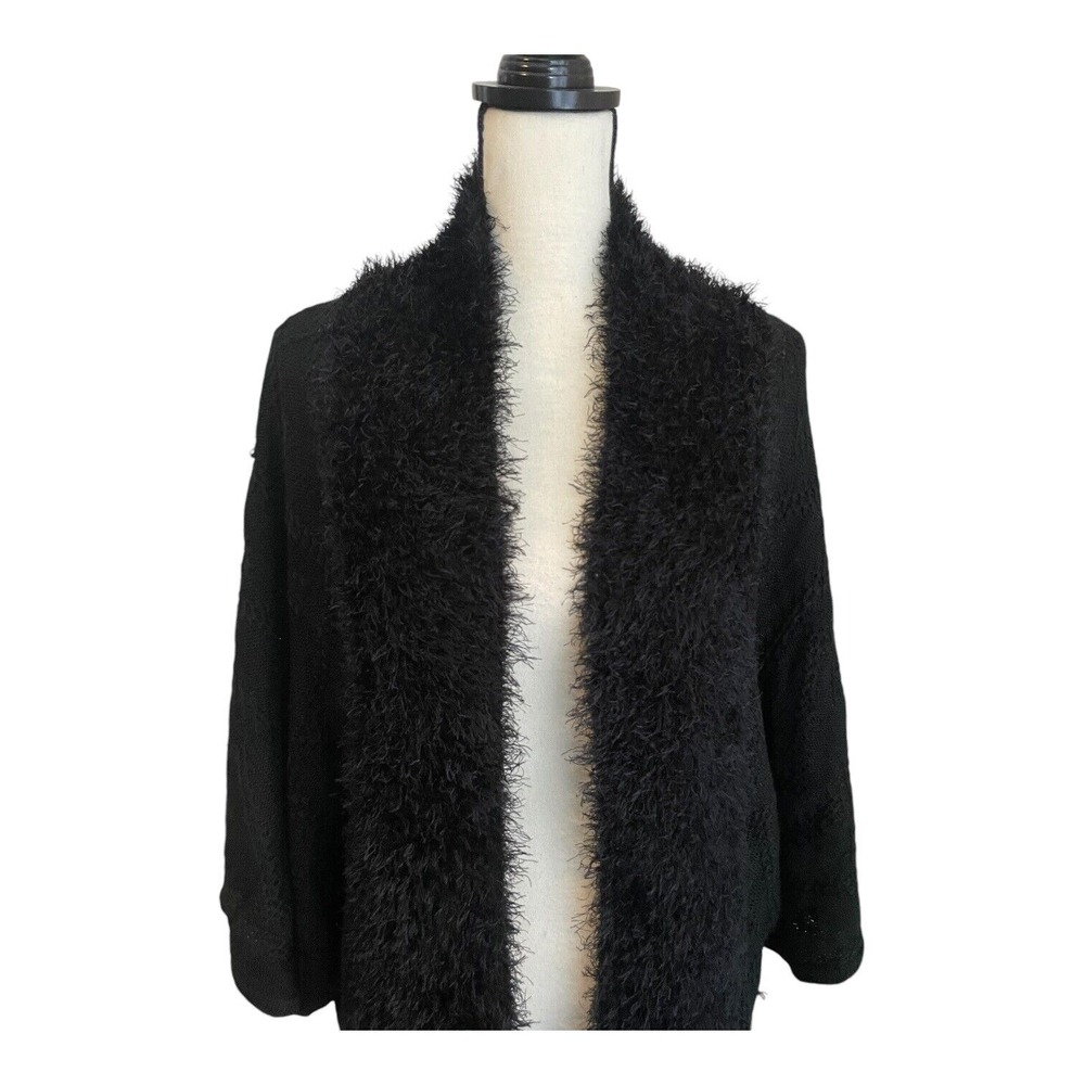 BCBGMAXAZRIA Cardigan Women's Medium Black Open Front Longline Faux Fur NWT - Picture 2 of 6